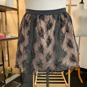 American Eagle Black and Pink Lace Mesh Skirt